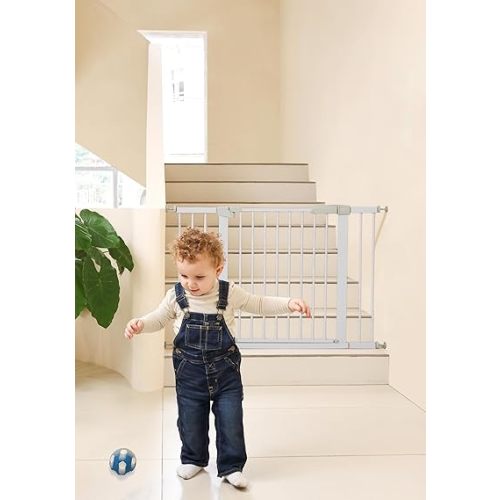 29"-57" Baby and Pet Safety Gate, 30" Tall Metal Walk-Thru Gate for Doorways & Stairs, Easy One-Hand Open, Dual Lock, Extensions & Wall Mounts Included (Gray, 29"-46" W x 30.5“H)
