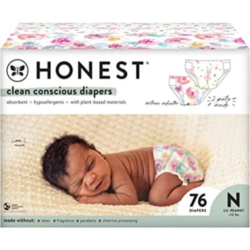 The Honest Company Clean Conscious Disposable Diapers - Rose Blossom + Tutu Cute, Nb, 72 Count