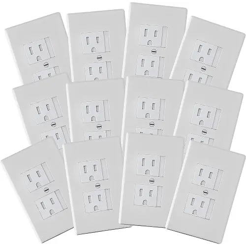 Safety Innovations Self-Closing Babyproof Outlet Covers - (for Center Screw Outlets Only) an Alternative to Wall Socket Plugs for Child Proofing, (12-Pack), (1-Screw), (White) White)