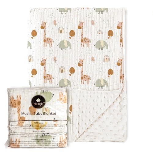 Chungie Soft Baby Blanket 40x30 inches – 100% Cotton Muslin Front & Plush Minky Fleece Back, Multi-Layer Blanket for Baby Boys & Girls, Nursery Bed Blanket, Newborn & Toddler Use