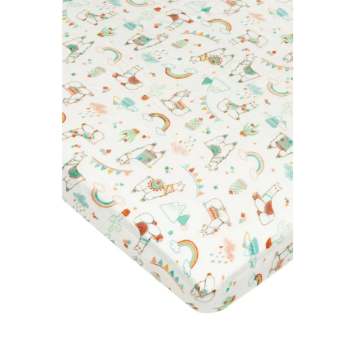Loulou LOLLIPOP Fitted Muslin Cot Sheet - Llama