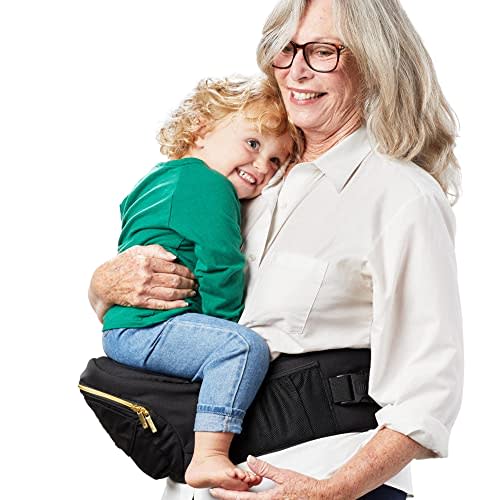 Tushbaby - Safety-Certified Hip Seat Baby Carrier - Mom’s Choice Award Winner, Seen on Shark Tank, Ergonomic Carrier & Extenders for Newborns & Toddlers (Carrier, Black/Gold)