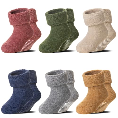 6 Pairs Baby Boy Girl Non Slip Socks Child Toddler Winter Thick Soft Wool Kids Warm Socks with Grips