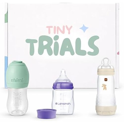 Stage 2 Flow Baby Bottle Variety Pack for Breast-to-Bottle Transition – Anti-Colic Bottles Featuring Shimi, MAM & Lansinoh – Try It Discovery Box 3–6+ Months, Tiny Trials
