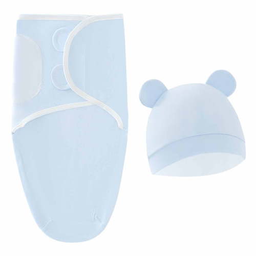 Tao Baby Swaddle Sleep Sack With Hat Set Soft Cotton Newborn Wearable Swaddle Wrap For Girls Boys BlueFree Size