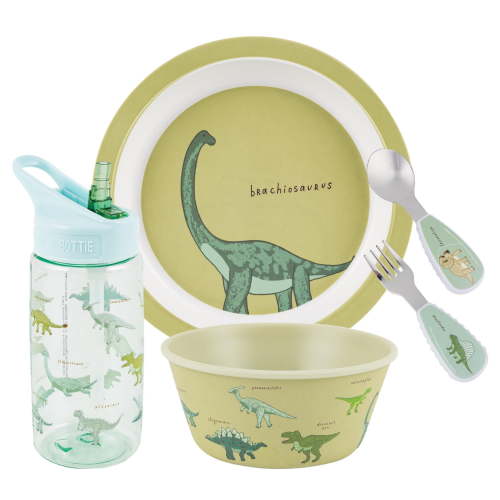 Mealtime Set , 5 Piece Dinosaur Water Bottle, Bowls, Plate, Spoon & Folk