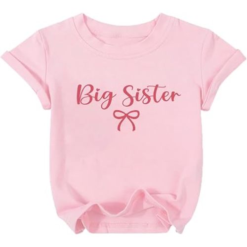 Big Sister Little Sister Matching Outfits Toddler Girls Bow Graphic Shirts Cute Matching Kids Tees Gift Tops