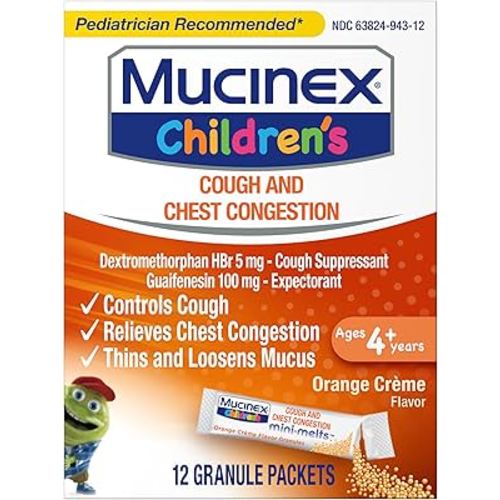 Mucinex Children's Chest Congestion Expectorant and Cough Suppressant Mini-Melts, Orange Cream, 12 Count (Packaging May Vary)