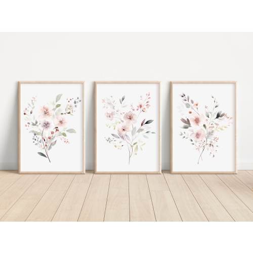 Set of 3 Watercolor Soft Wildflower Prints Soft Wildflower Artwork for Walls Wild Floral Home Decor Wildflower Baby Girl Nursery Wall Art