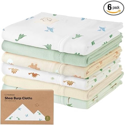 Organic Burp Cloths Baby Boy, Girl - 6-Pack Large 100% Cotton Burping Cloths for Babies, Spit Up Rags, Super Absorbent, Ultra Soft Newborn Rag, Gender Neutral, Machine Washable, Durable (Roarsome)