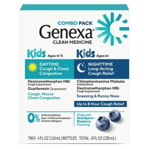 Genexa Kids' Daytime + Nighttime Cough Liquid Relief - 8 fl oz: Blueberry Flavor, Contains Dextromethorphan HBr, Paraben-Free