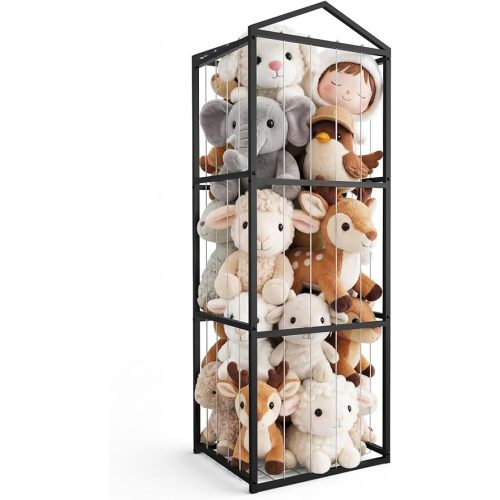 NomNest Stuffed Animal Storage Zoo, Large Metal Plushies Organizer, Heavy Duty Metal Teddy Bear Toy Holder for Kids' Bedroom & Playroom & Nursery (Non-Wheeled, Black)