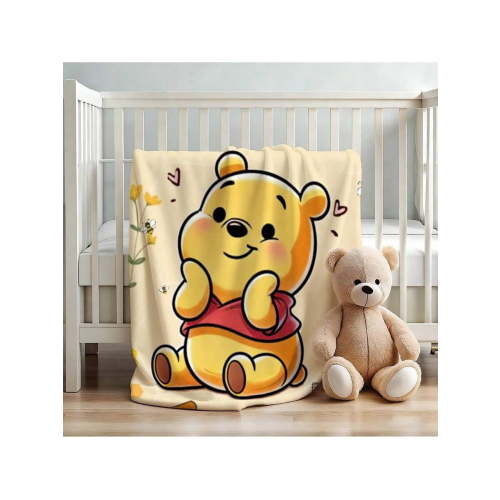 Winnie The Pooh Fluffy Blanket,Yellow Cartoon Character Print,Cute Soft Blanket for Bed Sofa Office,Camping Picnic Gift,Christmas Present Home Decor