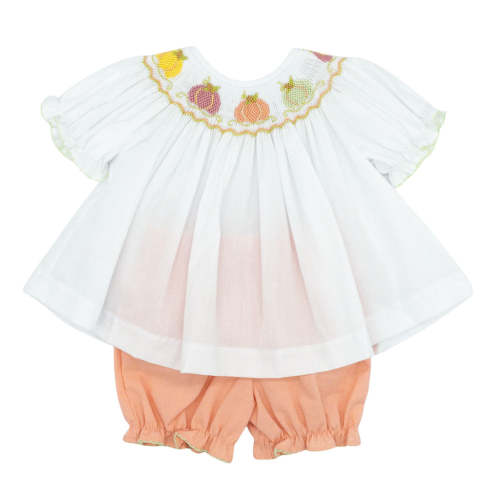 Emma Bishop Bloomer Set with Hand-smocking - Pumpkins | Lulu Bebe – Tiny Town Inc