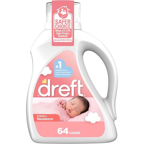 Dreft Stage 1 Newborn Baby Liquid Laundry Detergent, Gentle on Sensitive Skin, HE Compatible, 64 loads