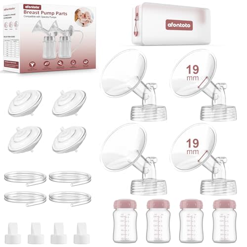 Pump Parts Compatible with Spectra S1/S2/9 Plus Breastpump, 4 Set Replacement Parts for Spectra Include 19mm Flange,Duckbill Valve,Backflow Protector,Tube,Bottle, Not Original Replacement Pump Parts