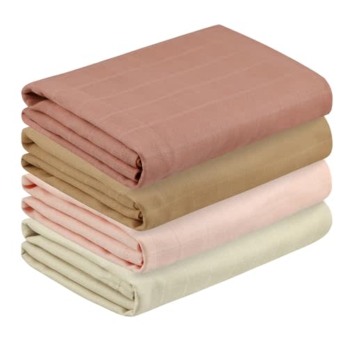 Featherhead™ 100% Cotton Muslin Swaddle Blankets for Baby Girl - Large 47”x 47” - Pre-Washed, Soft, & Breathable - Newborn Essential & Perfect Baby Registry Gift (4 Pack - Pink Solids)