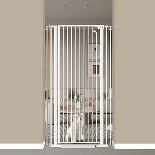 57" Extra Tall Cat Gate for Doorways, 29.5"-33.4" Tall Pet Gates for Cats Walk Through, Auto Close High Baby Gates with Door, Child Safety Gate Indoor Stairs, Cat Proof Gate for Dogs, White