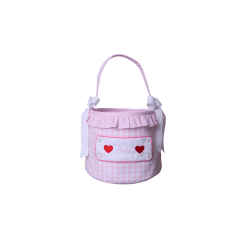 Embroidered Tab Interchangeable Pink Gingham Treat Basket