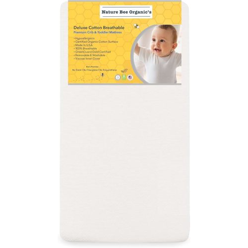 Nature Bee Organic's Premier Breathable Crib & Toddler Mattress I 100% Breathable I GreenGuard Gold Certified I 100% Hypoallergenic I 5 inch Crib Mattress