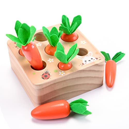 XPIY Montessori Toys for 1 Year Old, Carrots Harvest Wooden Baby Toys for 6-12 Months Educational Shape Sorting Matching Toys for Toddler Fine Motor Skill Development, Gift for Kids Birthday Easter