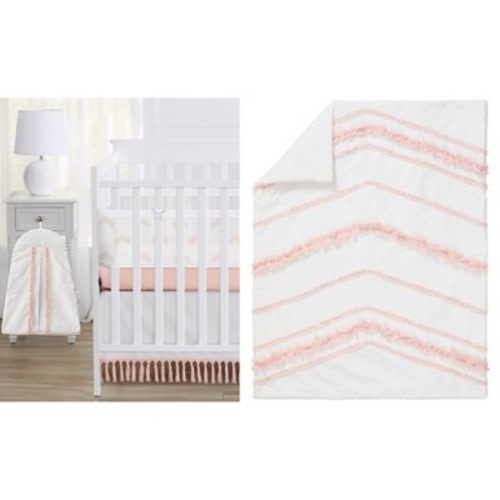 Sweet Jojo Designs Girl Crib Bedding + BreathableBaby Breathable Mesh Liner Baby Nursery Boho Fringe Blush Pink and White 6pc