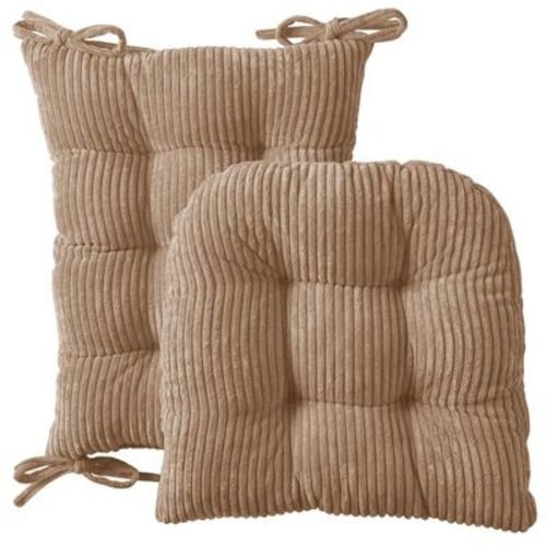 2 Piece Velvet Rocking Chair Cushion Set – Tufted Upper & Lower Cushions with Non-Slip Backing, Taupe