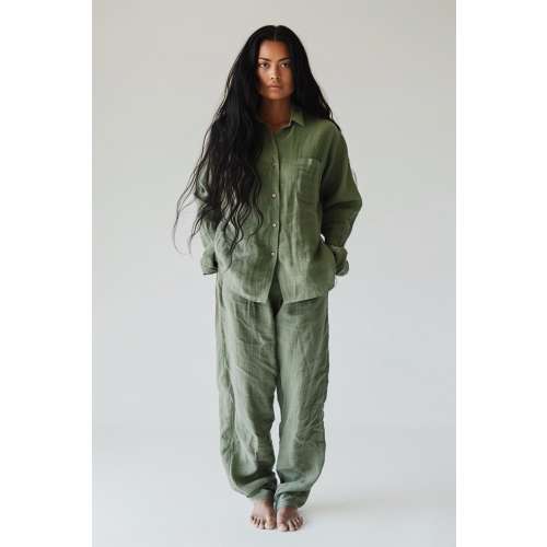 Linen Loungewear Set Women, Olive Green Pajama Suit, Organic Boho Clothing, Minimalist Outfit, Relaxed Fit, Cottagecore PJs