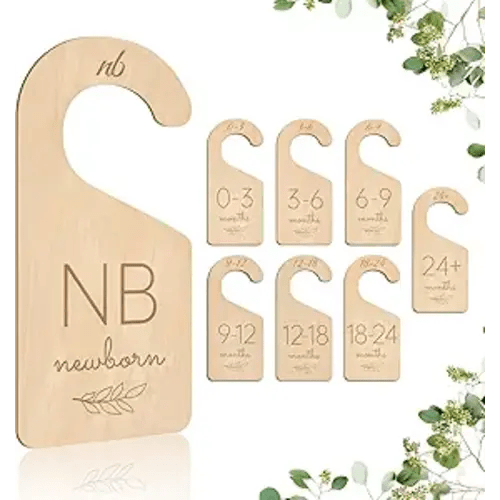 Wooden Baby Closet Dividers - 8 Pcs Double-Sided Design for Newborn Nursery Room Wardrobe Storage by Months Size - Perfect Toddler Clothes Organizer (Olive-1)
