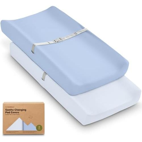 2-Pack Organic Changing Pad Covers for Girl, Boy, 100% Cotton (Blue Flax)