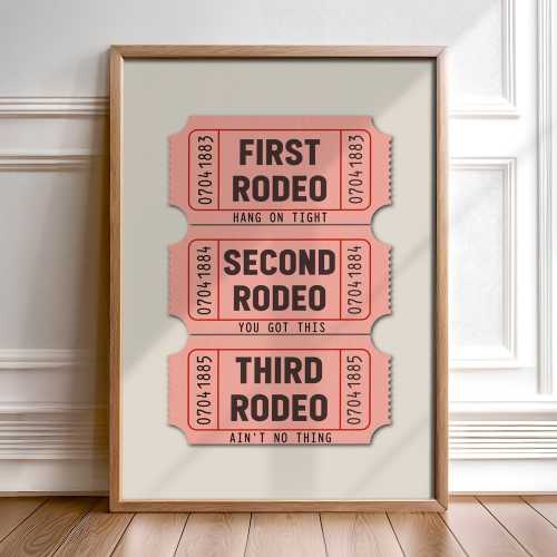 First Rodeo Ticket Stub Wall Art Print Trendy Dorm Fun Decor Western Boho Art Poster Pink Art Decor