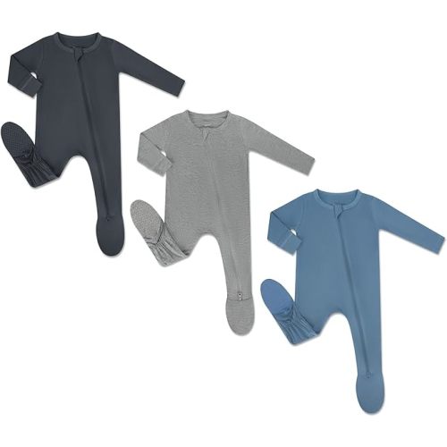 HAPIU Rayon from Bamboo Baby Footed Pajamas, 2 Way Premium Zipper, Footie for Baby Boy Girls, Newborn-24 Months