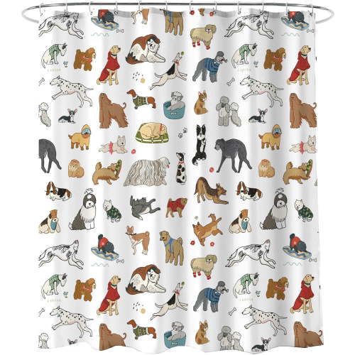 Funny Cute Dog Shower Curtain for Kids Girls Boys Polyester Waterproof Bathroom Shower Curtain Sets with 12 Hooks 72x72 Inches