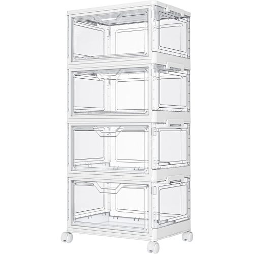 Clear Storage Bin with Lid 3 Pack 【Stackable & Sturdy】 Plastic Multifunctional Folding Storage Bins for Bedroom, Living Room, Study,Room, 23 QT Folding Box with Magnetic Door