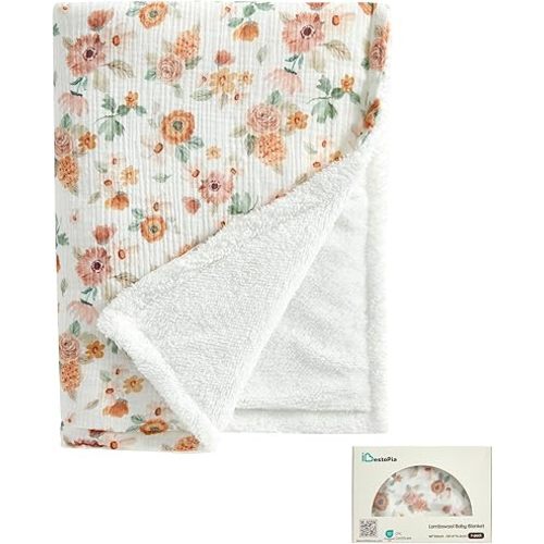 Baby Nursery Blanket, Soft Cotton Baby Blanket with Fleece Backing, 40 x 30 Inches, Lightweight Crib Blanket for Newborns and Toddlers (Warm Floral)