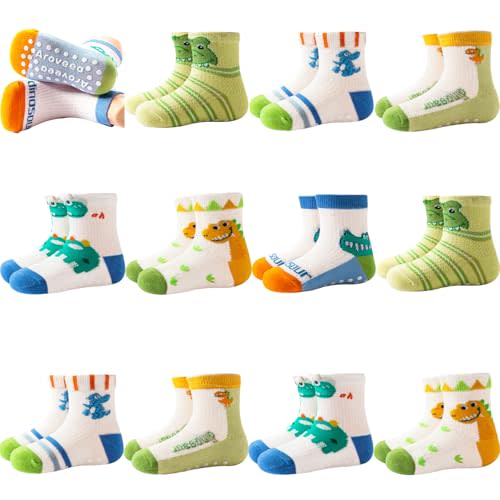 Aroveea Non Slip Grip Ankle Baby Socks 12 Pack for Toddler Boys and Girls Kids,Infant Cute Cotton Baby Socks