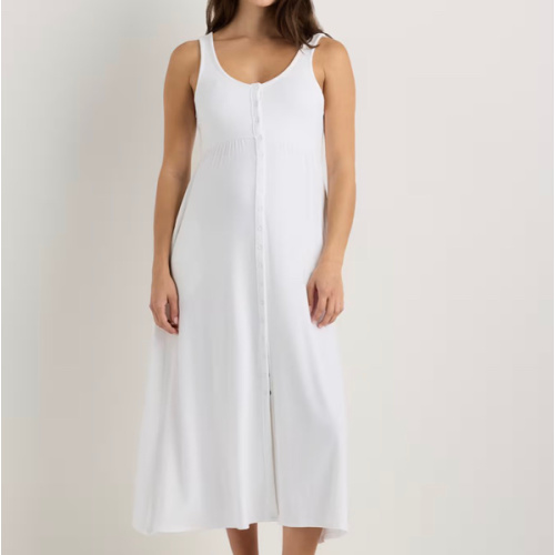 Bamboo Maternity Sleeveless Button Front Dress - Maternity in Classic White