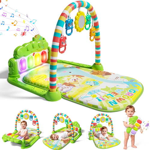 WondertStone Baby Gym Play Mat, Tummy Time Mat with Music & Light, Play Piano Activity Mat for Floor, Newborn Toys for 0-12 Months, Green