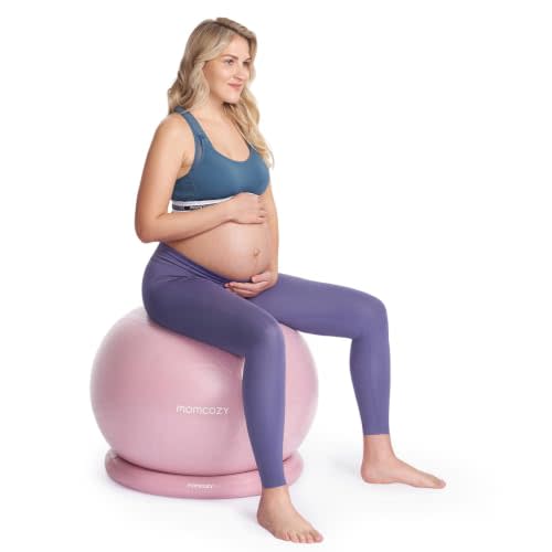 Momcozy BirthEase Pregnancy Ball Set, Birthing Ball Chair with App Courses | BPA-Free, Anti-Burst, with Anti-Slip Base, Supports Pregnancy Stages & Postpartum with App-Guided Courses