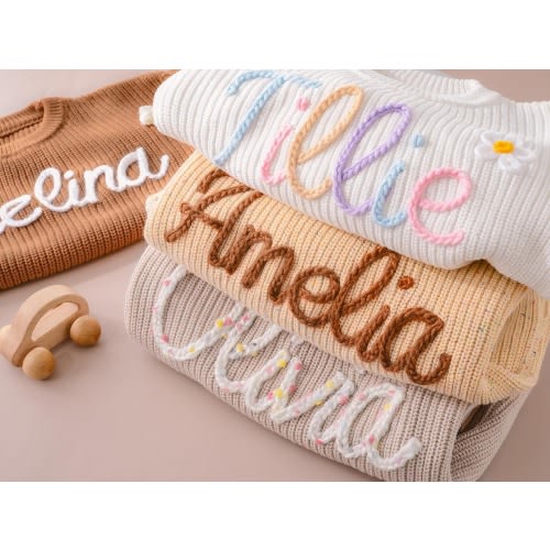 Embroidered Name Baby Sweater,Personalized Baby Name Knit Sweater,Custom Hand Embroidered Sweater,baby Jumper,Baby Gift,Knit Sweater Toddler