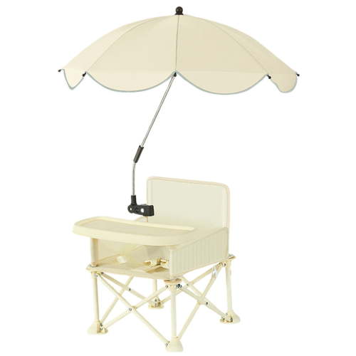 Portable Travel Booster Seat with Removable Shade Umbrella , Compact Fold Camping Chair with Straps and Removable Tray Great for Camping, Beach, Lawn