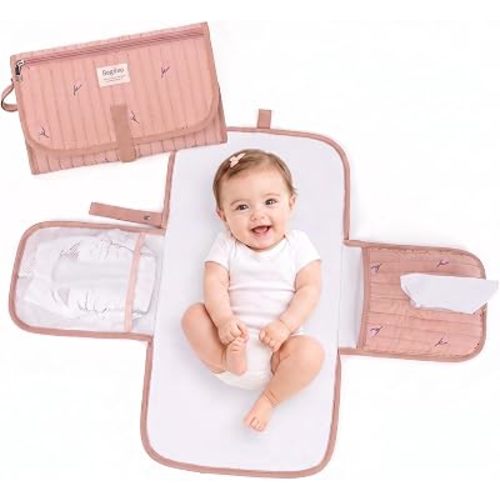 YFGBCX Portable Diaper Changing Pad, Waterproof Quilted Nappy Changing Mat with Wipes Pocket & Foldable Storage for Stroller (Pink)