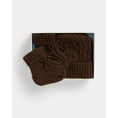 Cable-Knit Cotton Beanie & Bootie Set