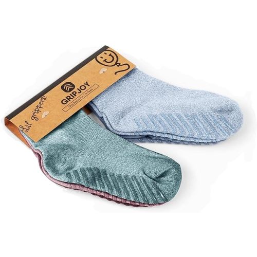Gripjoy Toddler Socks with Grippers, Non-Slip for Kids, Enhanced Stability, Comfortable Cotton - 4 Pairs