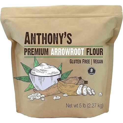 Anthony's Premium Arrowroot Flour, 5 lb, Fine Powder, Gluten Free, Non GMO, Cornstarch Alternative