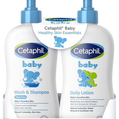 Cetaphil Baby Wash & Shampoo Plus Body Lotion, Healthy Skin Essentials, Head to Toe Hydration for up to 24 Hours, for Delicate, Sensitive Skin, 2-Pack,White