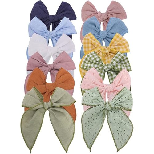 Fable Bow Hair Clips Baby Girls Women Cotton Linen Hair Bow Clips Large Sailor Hair Bows Accessories Hairgrips (Avocado Blue)