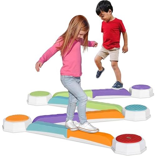 Balance Beam and Toddler Stepping Stones for Kids 13 Pieces, Jumping Stepping Stones Balance Beam, Sensory Play Toys for Toddlers, Indoor or Outdoor Play, Easy Stackable Storage