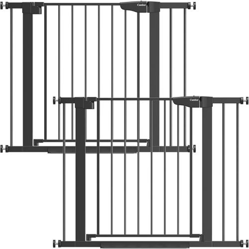 Cumbor 29.7-48" Baby Gate for Stairs, Mom's Choice Awards Winner-Dog Gate for Doorways, Auto Close Safety Pet Gate for Dogs Indoor, Easy Install Pressure Mounted Child Gate with Walk Thru Door, Black