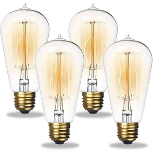 Jslinter Incandescent Light Bulbs 60 Watt Dimmable Bulbs 4 Pack, 2200K ST58 Soft Light Bulbs Warm Light, 110v E26 Eecorative Light Bulb, Vintage 230LM Edison Bulb for Bedrooms, Living Rooms